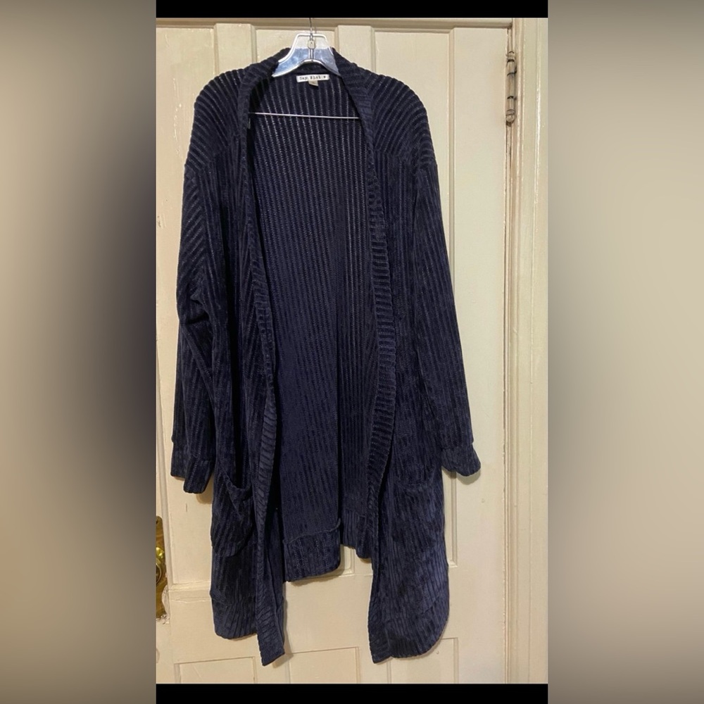 Say What? Women’s navy Ribbed Duster Cardigan Sweater, 3X - Picture 2 of 8